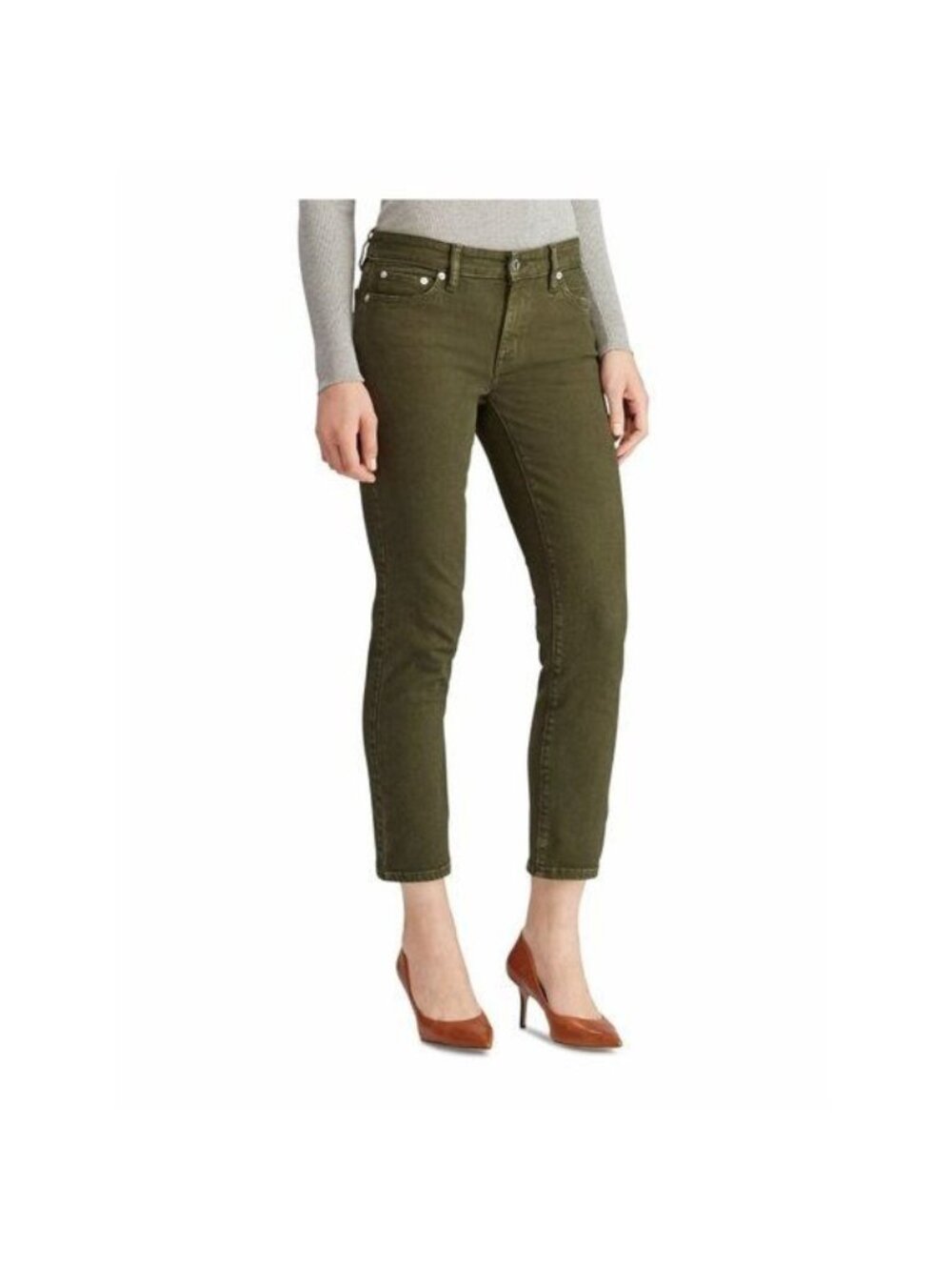 Ralph Lauren Size 25 Premier Straight Olive Green Mid Rise Slim Straight Jeans